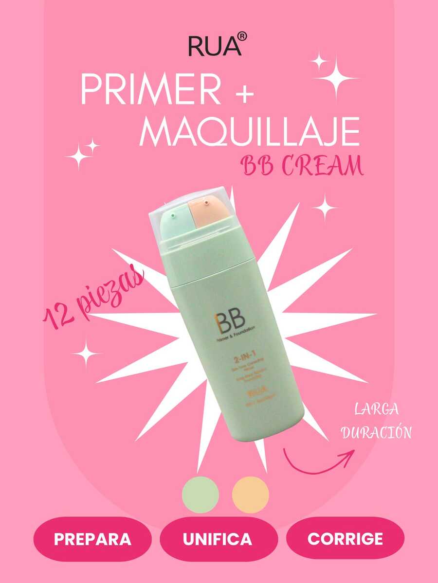 Pre-base + Base de maquillaje 2 en 1. Colores adaptables al tono de piel. Acabado BB cream, 12 piezas - Multicolor - Ver 1