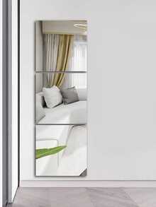 4pcs/Set Pmma Mirror Wall Stickers, Classic Square Room Decoration Stickers - Silver - View 5