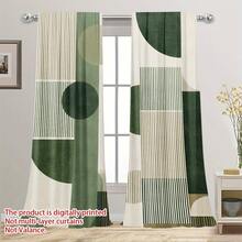 2PCS Green Tone Harmonious Curtains, Made Of Polyester Material, Suitable For Living Rooms, Bedrooms, Bathrooms, Kitchens, Home Decoration, Room Decoration, Interior Styling, Machine Washable, 2D Graphic Design - Multicolor - View 2