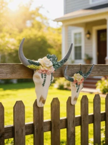 Resin Bull Skull Wall Hanging Decoration, Succulent Plant And Flower Bull Skull Wall Decoration, 3D Animal Sculpture Ornament, Handicraft, Home Decoration, Nordic Style Art Piece, Festive Decoration, Wishing You A Happy Eid! - A - View 8