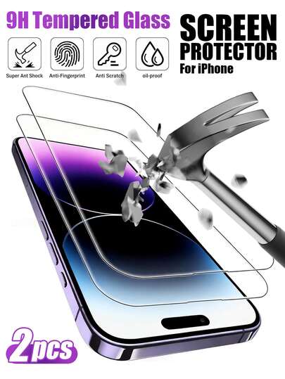 2 st. 9H-hårdhet militärklassad explosionsskyddande HD-skärmskydd i härdat glas, helskärmstäckning, enkel installation, kompatibel med iPhone 17/Air/17 Pro/17 Pro Max/16 Pro Max/15 Pro Max/14 Pro Max/13/12/11Pro Max/7/8/Se2/X/Xs/Xr/Xs Max/16e/17e