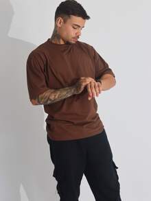 Kit 2 Men's Oversized T-Shirt Streetwear Plain Cotton Basic Collar - 裸色/棕色 - 查看 6
