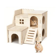 一套仓鼠玩具 - 木制小屋 - 适合小型宠物 - 天然木制仓鼠宠物屋 - 仓鼠躲藏处 - 角落底 - 右侧笼子 - 小型动物躲藏处 - 装饰品 - 均碼 - 查看 7