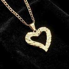 Mặt dây chuyền hình trái tim mạ vàng 14k, họa tiết khối bánh quy, unisex, thiết kế hip hop độc đáo, kèm dây chuyền phẳng bằng thép không gỉ 3mm. - trái tim - Xem 1