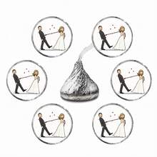 36/180 Pcs Stickers Featuring A Bride And Groom Pulling A Rope, Perfect For Anniversary Celebrations, Wedding Party Favors, Along With Candy And Envelopes - A - View 6