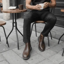 男士切尔西靴，休闲复古风踝靴 - 咖啡棕 - 查看 2