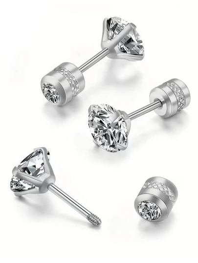 Khuyên tai vít dẹt cho nữ, khuyên tai sụn nhỏ không gây dị ứng, khuyên tai xoắn ốc đính đá Cubic Zirconia, unisex, phù hợp cho bé gái.