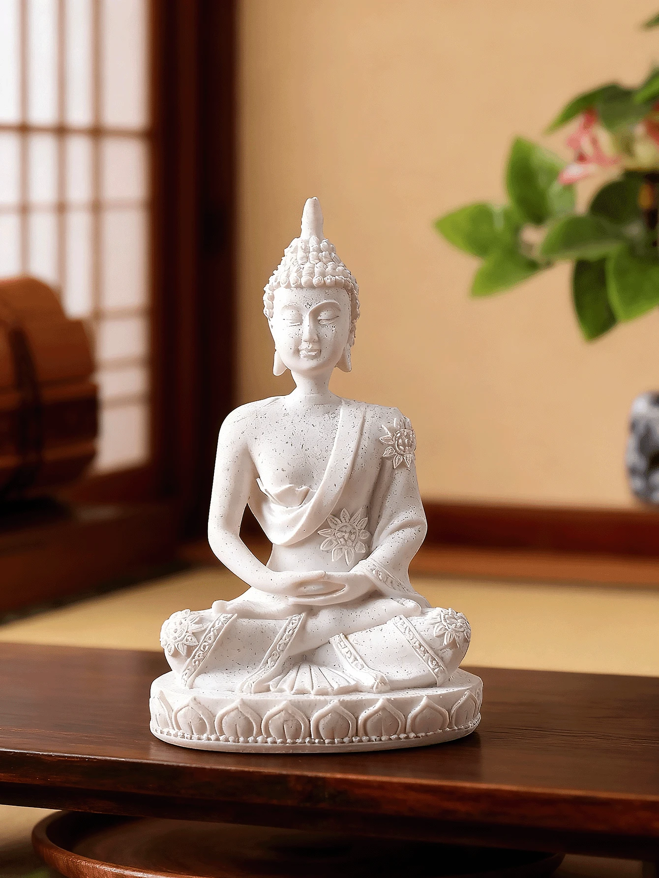1pc White Buddha Statue, Buddha Figurine, For Meditation Decor, Zen Decor, Buddha Statue And Figurine, Home Decor - Multicolor - View 1
