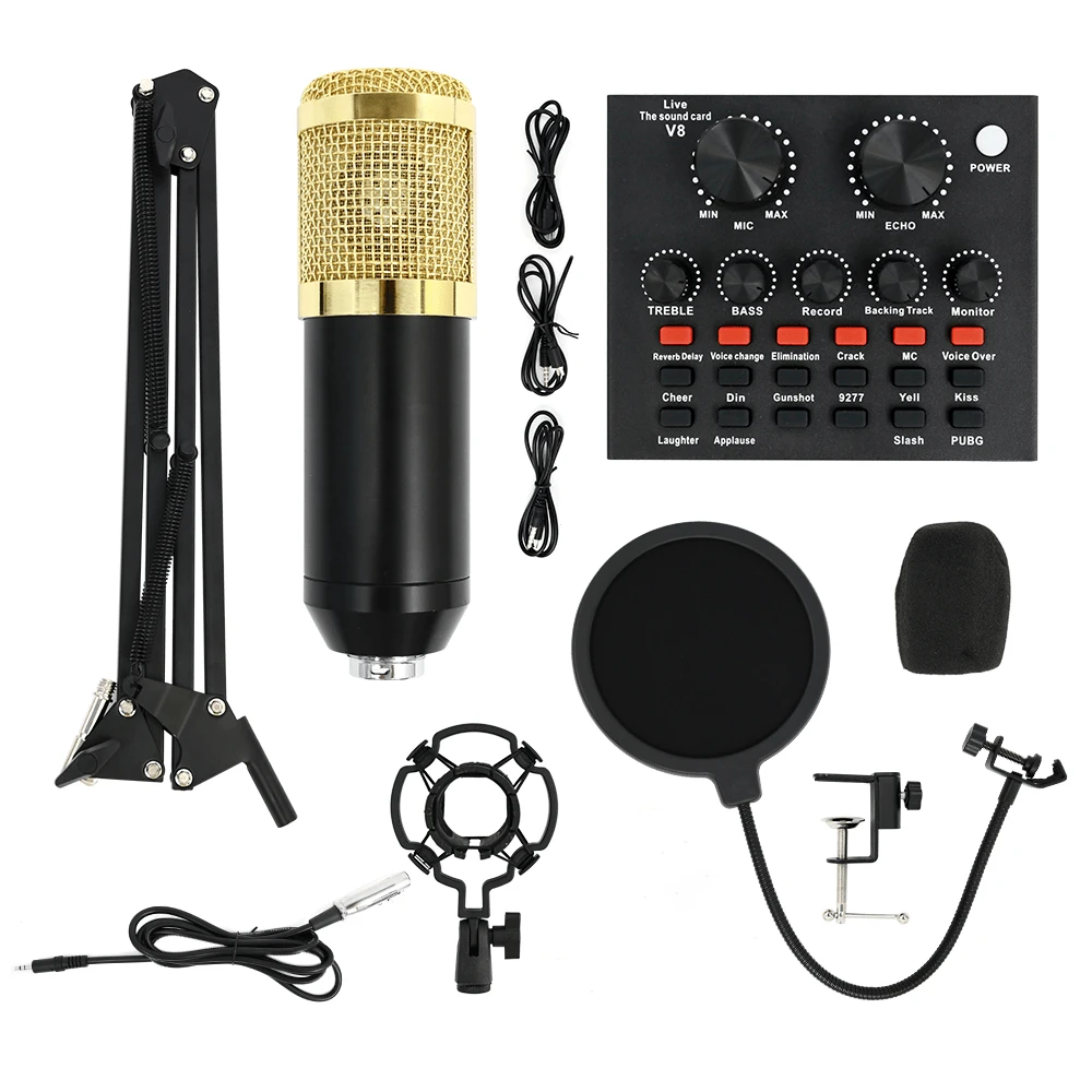 2026 Podcast Microphone Bundle, Condenser Mic With Live Sound Card Kit, Podcast Equipment Bundle With Voice Changer And Mixer Functions, Podcast Microphone For Vlog Living Broadcast ,Gamer Podcasting, Recording, Singing, Streaming - 1張V8現場音效卡 - 查看 1
