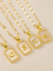 MECYLIFE 1pc Pearl Letter Necklace, Elegant Letter Pendant, Gift For Mom - Yellow Gold - View 3