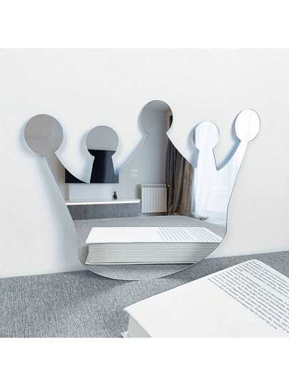 1 套卡通风格国王皇冠造型镜面墙贴，塑料镜面墙贴套装，自粘亚克力镜面，用于家居装饰