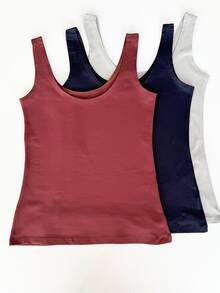 Kit Of 3 Stylish Women's Tank Tops, Blogger-Style, End-Of-Year Premium Gift, Christmas Outfit, Gym Outfit. - 酒紅色 黑色 灰色 - 查看 2