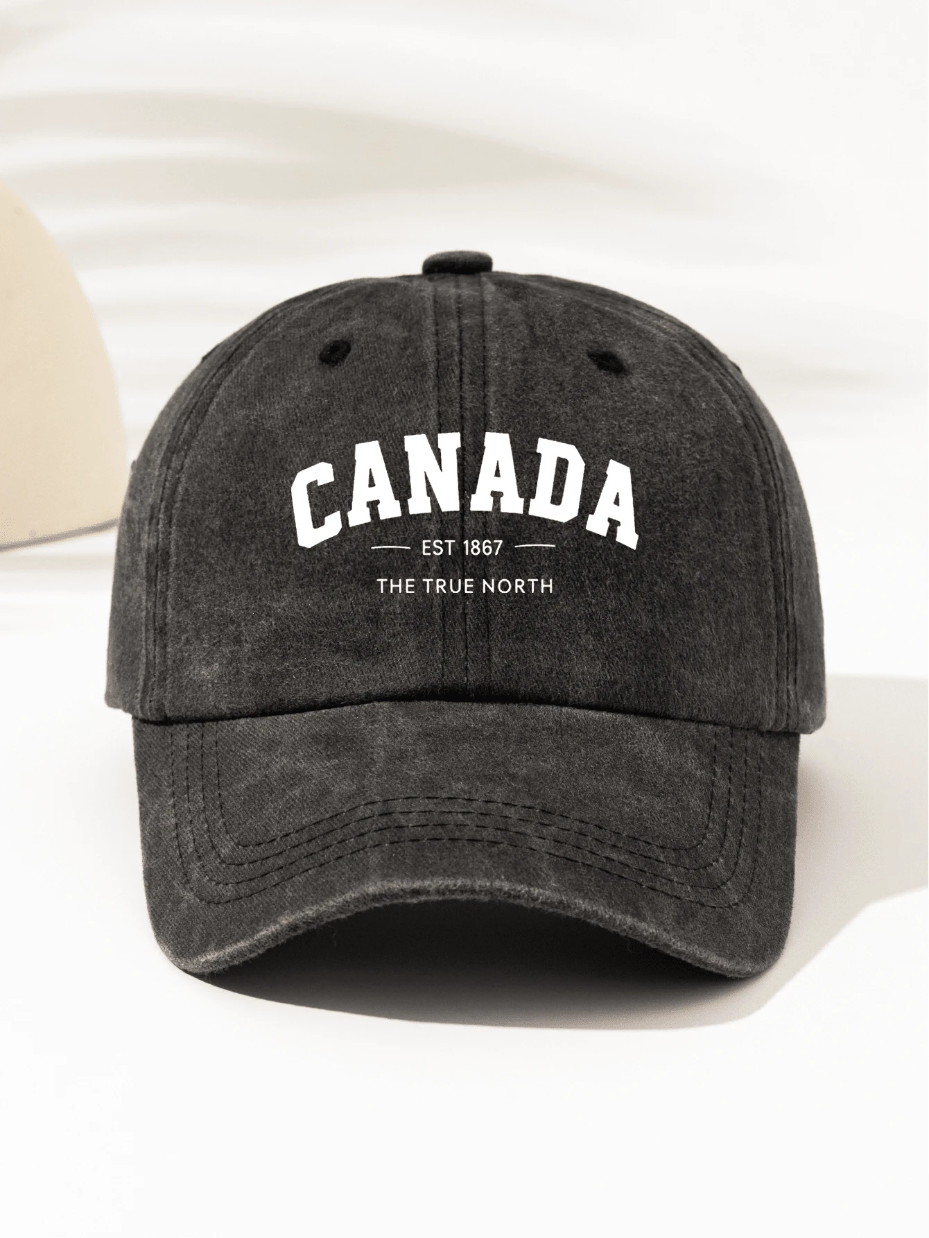 1pc "CANADA -EST 1867-THE TRUE NORTH" Printed Design, Fashionable Gift For Family And Friends, Suitable For All Seasons, Outdoor Sports, Lightweight And Portable,Summer,Beach,Hat,Holiday,Travel - Washed Baseball Cap - View 1