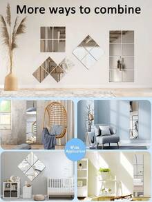 4pcs/Set Pmma Mirror Wall Stickers, Classic Square Room Decoration Stickers - Silver - View 8