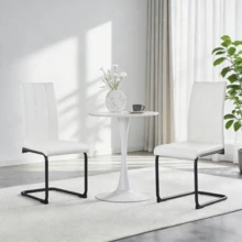 MUUOKY 2026 New Dining Chairs Set Of 2, Modern Faux Leather Upholstered Dining Room Chairs With Thick Cushioned Seat And Backrest, Sturdy Metal Legs Kitchen Side Chairs For Small Space Apartment And Living Room, Easy Assembly, Perfect For Christmas And Thanksgiving Decor - 白色+黑色 - 查看 1