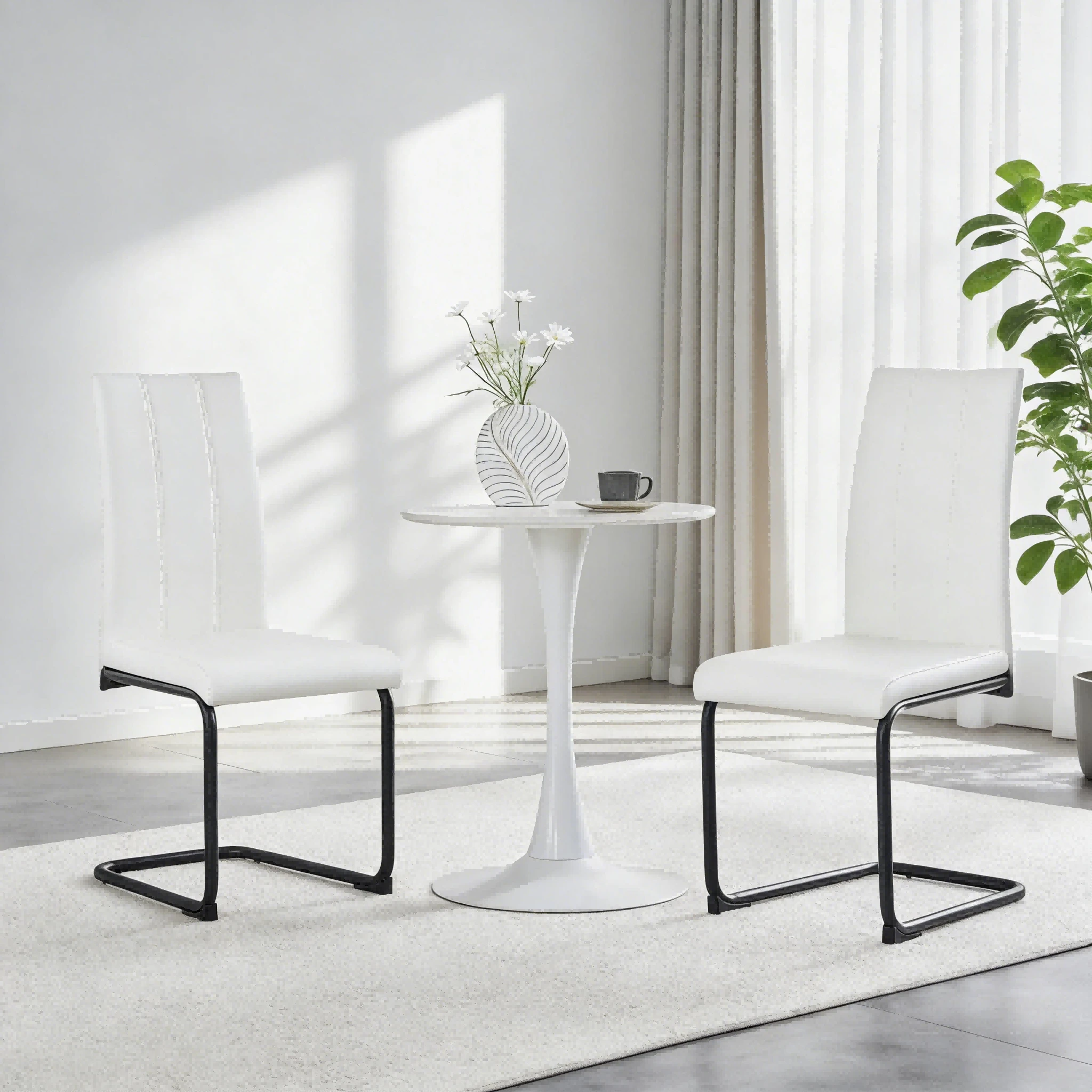 MUUOKY 2026 New Dining Chairs Set Of 2, Modern Faux Leather Upholstered Dining Room Chairs With Thick Cushioned Seat And Backrest, Sturdy Metal Legs Kitchen Side Chairs For Small Space Apartment And Living Room, Easy Assembly, Perfect For Christmas And Thanksgiving Decor - 白色+黑色 - 查看 1