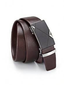 1pc Men's Automatic Buckle Black PU Leather Belt, Fashionable Casual Medium Width Belt For Daily Wear - Brown - View 5