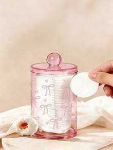 Cute Bow Print Makeup Pad Storage Box, Cotton Swab And Floss Storage Jar, Acrylic Transparent Makeup Pad Canister, Cosmetic Storage Box, Suitable For Home, Office, Desk - Multicolor - View 1