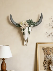 Resin Bull Skull Wall Hanging Decoration, Succulent Plant And Flower Bull Skull Wall Decoration, 3D Animal Sculpture Ornament, Handicraft, Home Decoration, Nordic Style Art Piece, Festive Decoration, Wishing You A Happy Eid! - A - View 11