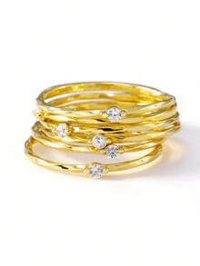 Flyleaf 1枚925纯银极简奢华18K镀金多层扭曲纹理人造锆石女士精致戒指，珠宝 - 金色 - 查看 4