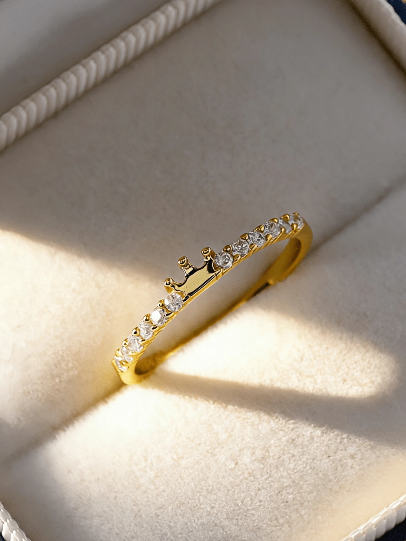 Flyleaf 1pc Elegant Luxury 925 Sterling Silver 18K Gold Plated Crown CZ Stone Ring, Personalized Jewelry Gift For OL/Commute - Gold - View 1