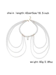 1件欧美婚礼性感炸弹身体链项链，女士时尚珍珠元素肩链 - 白色 - 查看 4