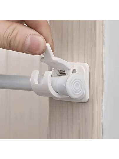 2pcs No Drill Window Curtain Rod Brackets - Self-Adhesive Adjustable Wall Hooks, Suitable For Modern Home Decor In Bedroom, Living Room, Kitchen And Bathroom, Transparent Plastic Material, Easy Installation, Durable Multipurpose, Essential For Halloween And Christmas Decoration