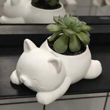 3D Printed Cat & Succulent Planter, Cute Cat Tail Shaped Flower Pot, Suitable For Indoor Small Plants, Mini Cactus Container, Office Desk Home Decor, Unique Gardening Gift For Cat Lovers - A - View 3
