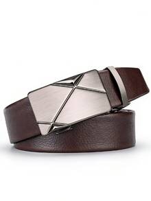 1条男士自动扣黑色PU皮革腰带，时尚休闲中等宽度，适合日常佩戴 - 棕色 - 查看 5