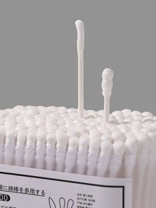 Multifunktionaler Wattestäbchen - Weiß, mit spiralförmiger und runder Spitze, aus Holzzellstoff-Griff, mit transparenter Aufbewahrungsbox ausgestattet, geeignet für Ohren und Nase. Der Verpackungsstil kann variieren, jede Packung enthält 100 Stücke. - Übersicht 2