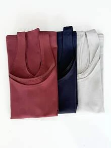 Kit Of 3 Stylish Women's Tank Tops, Blogger-Style, End-Of-Year Premium Gift, Christmas Outfit, Gym Outfit. - 酒紅色 黑色 灰色 - 查看 3
