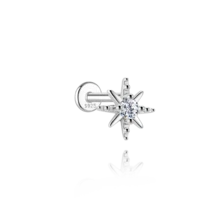 1PC 925 Sterling Silver 18K Gold Plated Dainty 8-Pointed Star Moissanite Prong Setting Flat Back Cartilage Piercing Hypoallergenic Earring Jewelry Gift For Women Girls Daily Wear Wedding Party Engagement - Silver - View 8