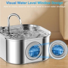 3.2L/108oz Stainless Steel Automatic Cat Water Fountain, Large Capacity With 8pcs Filters, Quiet Operation, Water Filtration, Visible Water Level Window, Suitable For Cats & Dogs, USB Powered, No Battery Required - 3.2L - View 9