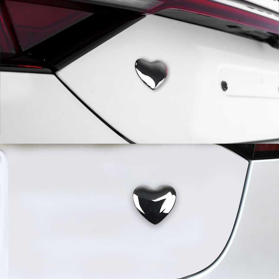 1pc Silver 3D Metal Heart-Shaped Car Sticker, Personalized Metal Car Sticker, Creative Love Heart Standard Tail Sticker - A - View 1