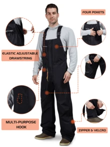 RODEEL Men's Outdoor Waterproof Work Jacket With Adjustable Shoulder Straps And Chest Pockets, Durable And Abrasion-Resistant, Suitable For Hiking, Fishing, Boating, Construction, Gardening And Landscaping - Black - View 4