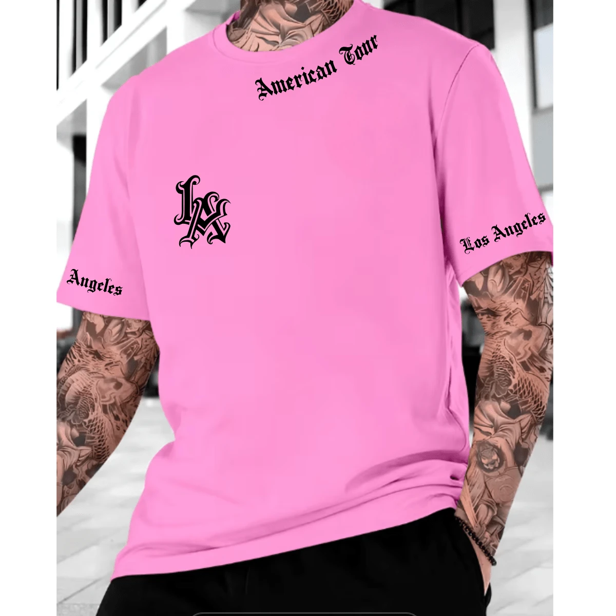 America Tour Los Angeles Wise Manfinity T-Shirt, 100% Cotton, Unisex, 30.1 Yarn. - Màu Hồng baby - Xem 1