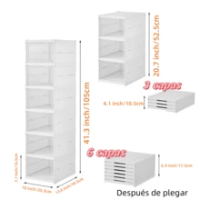 Caja Transparente para Zapatos Engrosada y Plegable Organizador de Zapatillas de 6 Capas/3 Capas Apilable a Prueba de Polvo Estante para Zapatos de Alta Altura - Ver 9