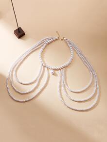 1件欧美婚礼性感炸弹身体链项链，女士时尚珍珠元素肩链 - 白色 - 查看 2