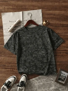 2026夏季新款女式休闲宽松圆领复古做旧街头时尚百搭水洗短袖T恤 - 黑色 - 查看 3