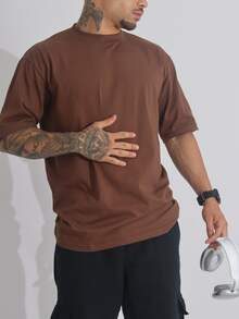 Kit Of 2 Men's Oversized Streetwear Plain Cotton Basic T-Shirts With Collar, Premium Casual Summer Style - màu nâu - Xem 6