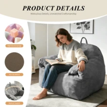 Oversized Cloud-Like Bean Bag Chair With Integrated Top Handle For Effortless Mobility And Cozy Living Space Integration - Grey - View 3