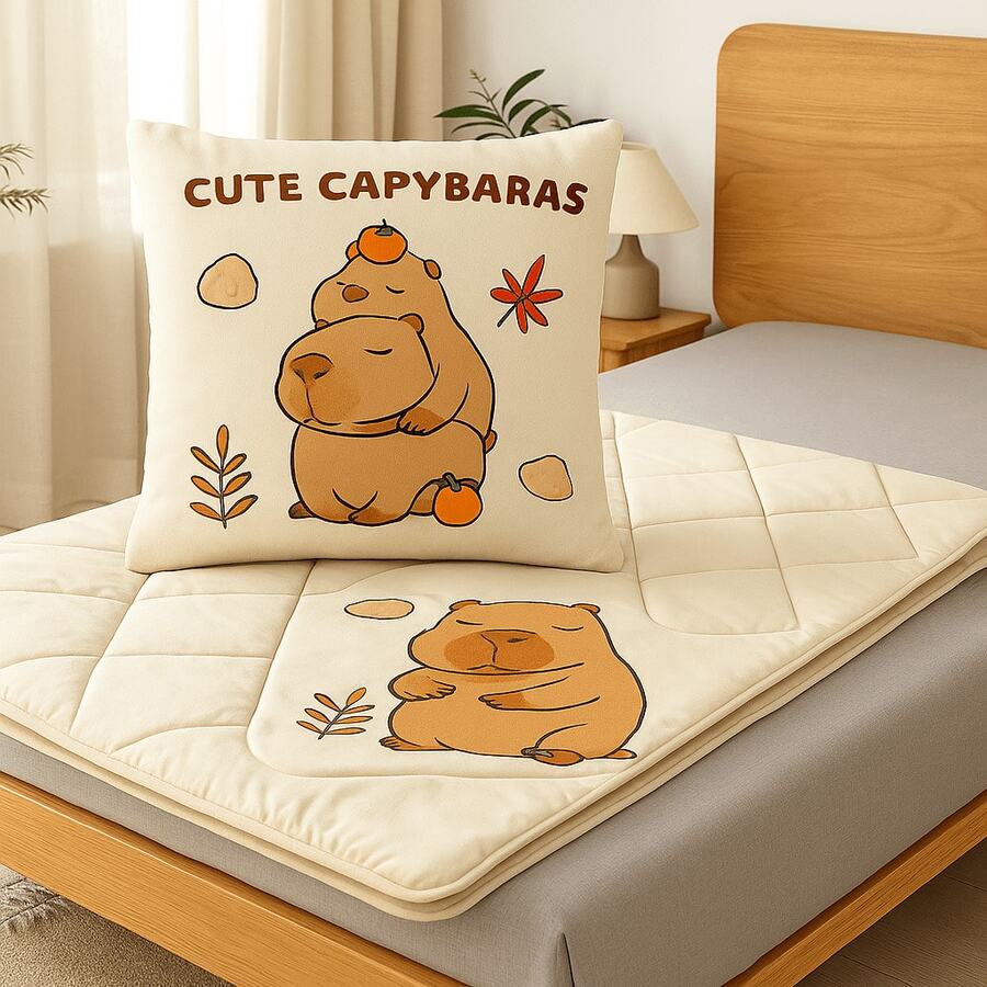 Cojín Capibara 2 en 1 con Frazada Acolchada Suave |   Almohada Convertible de Peluche - al azar - Ver 1