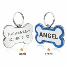 Custom Personalized Pet Dog ID Tags, Engraved Stainless Steel Name Tags, Bone-Shaped Glitter Design, Waterproof And Silent Dog Tags For Small Dogs And Cats - Multicolor - View 4