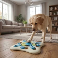 高品质互动式狗狗益智喂食器玩具，顶部带发声功能，有助于狗狗智力发展和消化，多功能趣味宠物慢食碗 - 彩色 - 查看 1