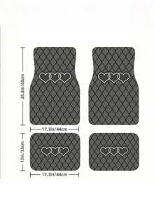 4pcs Black & Gray Geometric Heart Car Floor Mats | 2D Flat Design, Durable All-Weather Polyester Material, Easy To Clean | Suitable For Sedan & SUV, Fashionable Interior Accessory, Perfect Gift - A - View 10
