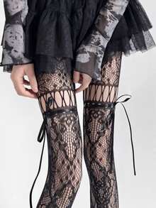 1 đôi tất lưới màu đen/trắng/nâu cà phê/xám/tím kiểu Y2K, thích hợp cho mùa xuân/hè. - Nhiều màu - Xem 2