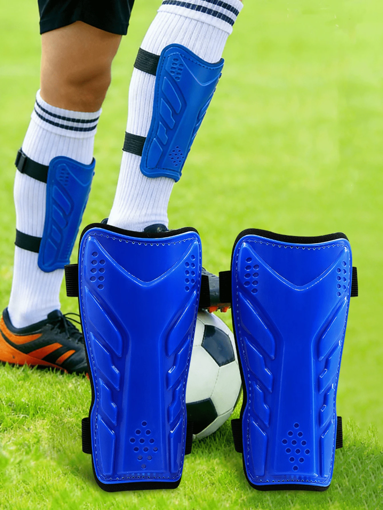 1 Pair Children & Teenagers' Professional Football/Cycling Shin Guards, New Design With Double Straps - Multicolor - View 1