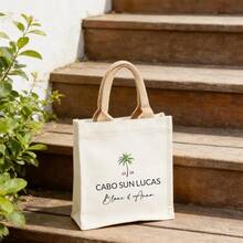 Customized Personalized Wedding Woven Tote Bag - Can Customize Name And Date, Palm Tree Pattern Design, Natural Canvas And Palm Woven Handles - Suitable For Beach Wedding, Garden Wedding, Bridal Party Or Honeymoon Gift, Customized Fashionable Unique Personalized Wedding Palm Woven Tote Bag - Name And Date, Palm Tree Pattern, Beach Style - Bridal Party And Honeymoon Gift - Multicolor - View 6