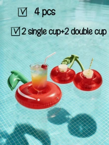 6/4/2/1pc Inflatable Single/Double Cherry Cup Holder, Floating Cup Coaster For Pool Party, Swimming Pool Drink Holder - Multicolor - View 17