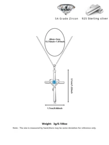 Luxury Blue Gemstone Cross Silver Necklace, Gift Box For Girl's Birthday - Blue - View 2